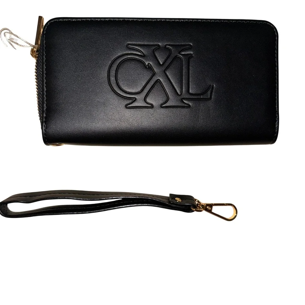 CXL by Christian Lacroix Black Embossed Logo Zip Around Wristlet Wallet NEW